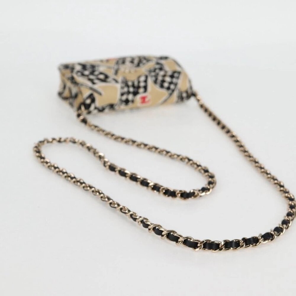 CHANEL Matelasse Checkered Flag Chain Shoulder Bag Nylon Beige CC Auth 125975M - Picture 8 of 16